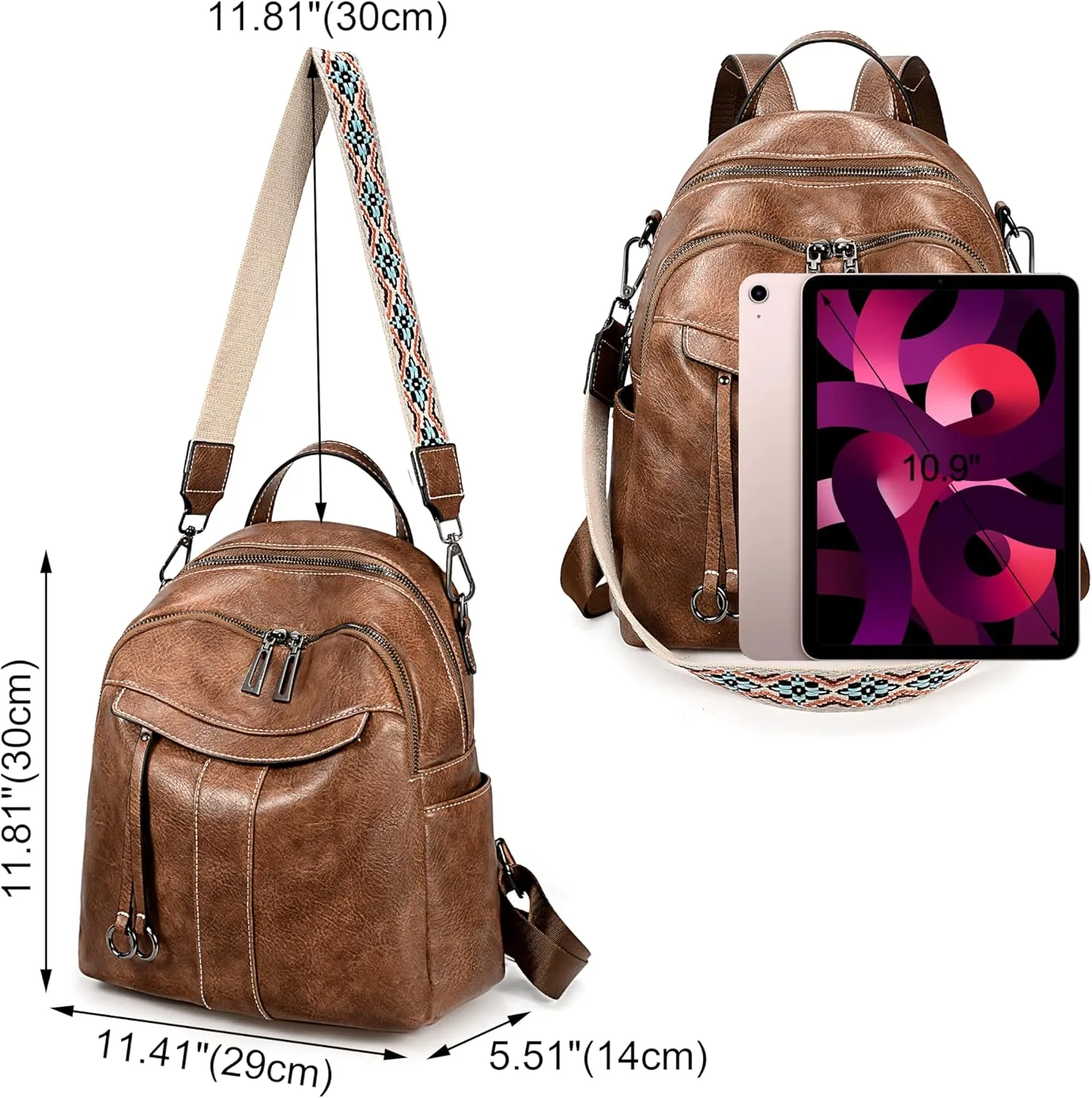 UTO Small Backpack for Women Fashion Bags Handbag Convertible Shoulder Bag Purse with Decorative Circle Accessory
