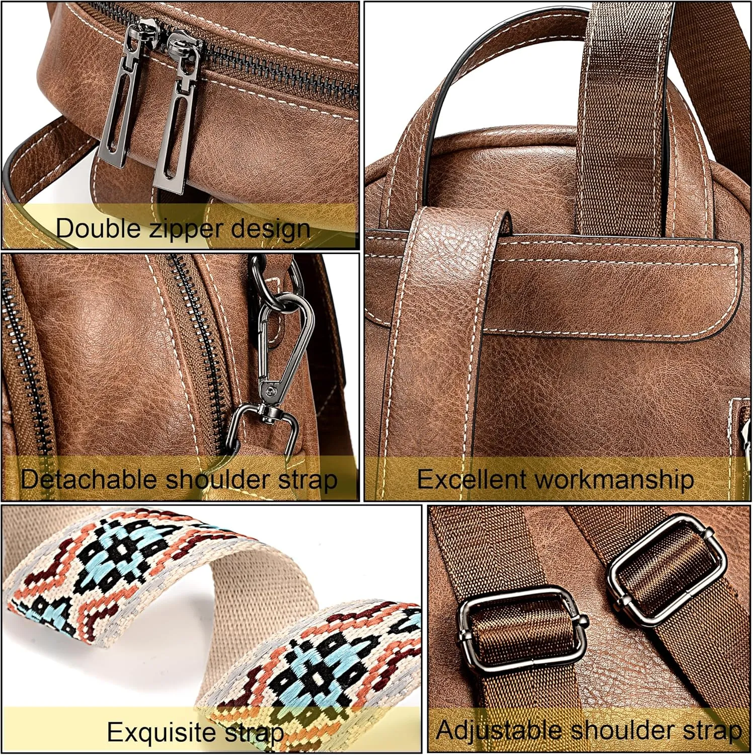 UTO Small Backpack for Women Fashion Bags Handbag Convertible Shoulder Bag Purse with Decorative Circle Accessory