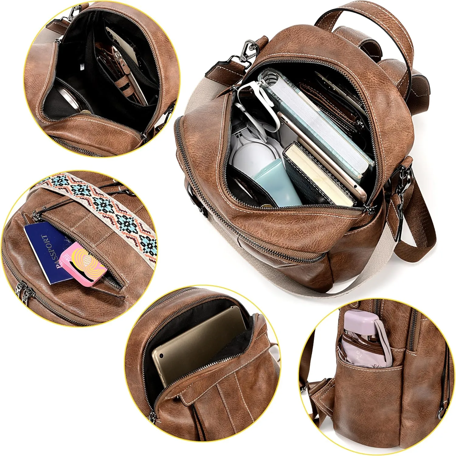 UTO Small Backpack for Women Fashion Bags Handbag Convertible Shoulder Bag Purse with Decorative Circle Accessory