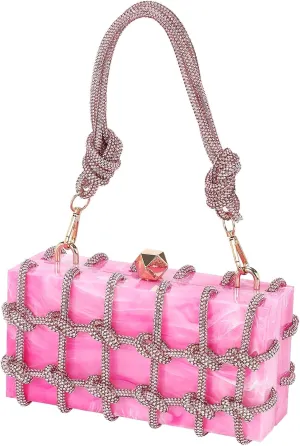 uxcell Evening Bags, Acrylic Clutch Purse Marbling Bag Wedding Prom Party, Bright Pink