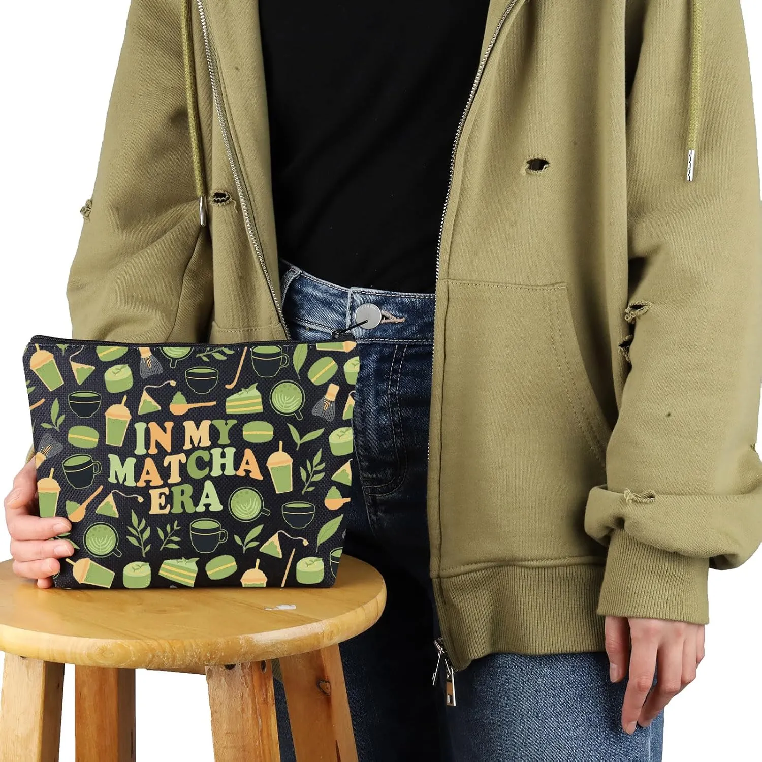 VAMSII Matcha Lover Gift Matcha Era Makeup Bag Tea Lover Cosmetic Bag Matcha Merch (Matcha Era M)