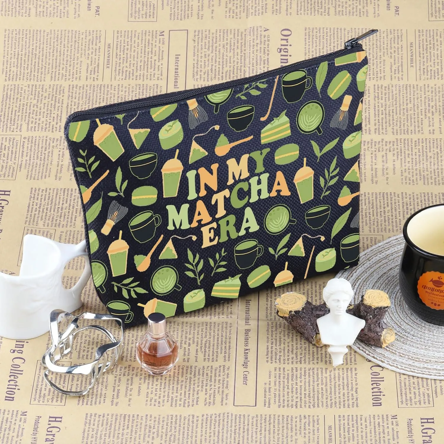 VAMSII Matcha Lover Gift Matcha Era Makeup Bag Tea Lover Cosmetic Bag Matcha Merch (Matcha Era M)