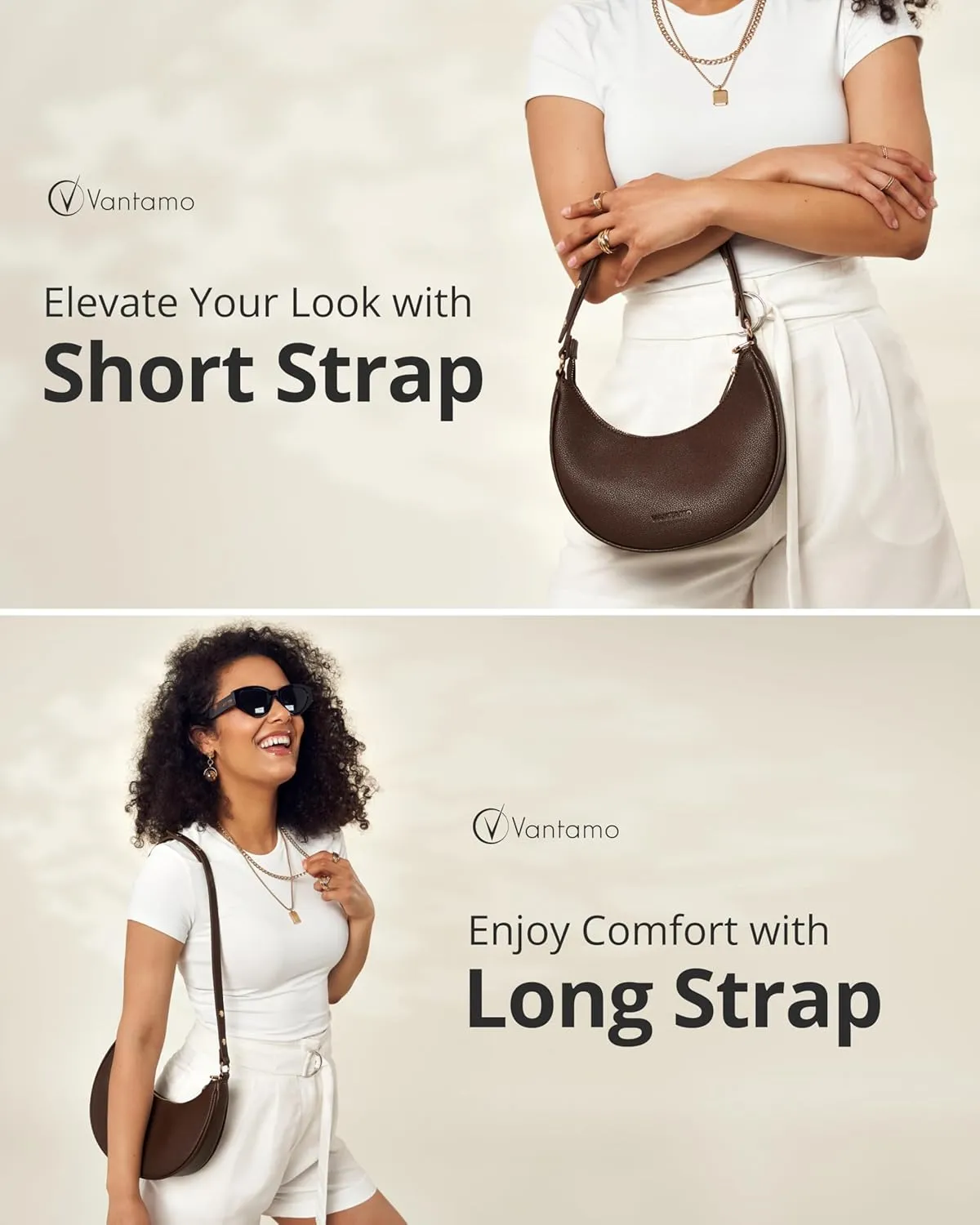 Vantamo Crescent Bags For Women with RFID Protection, Half Moon Clutch Purses for Women with Anti-Theft Clip for Extra Safety