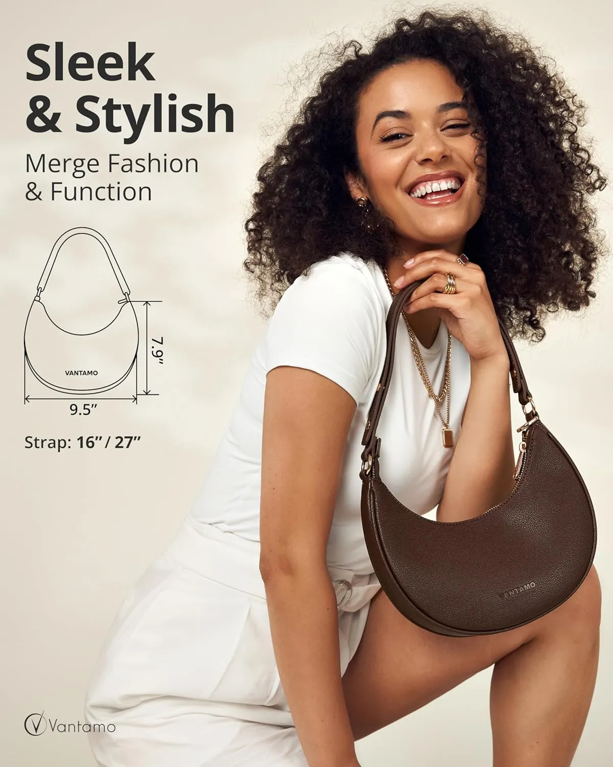 Vantamo Crescent Bags For Women with RFID Protection, Half Moon Clutch Purses for Women with Anti-Theft Clip for Extra Safety