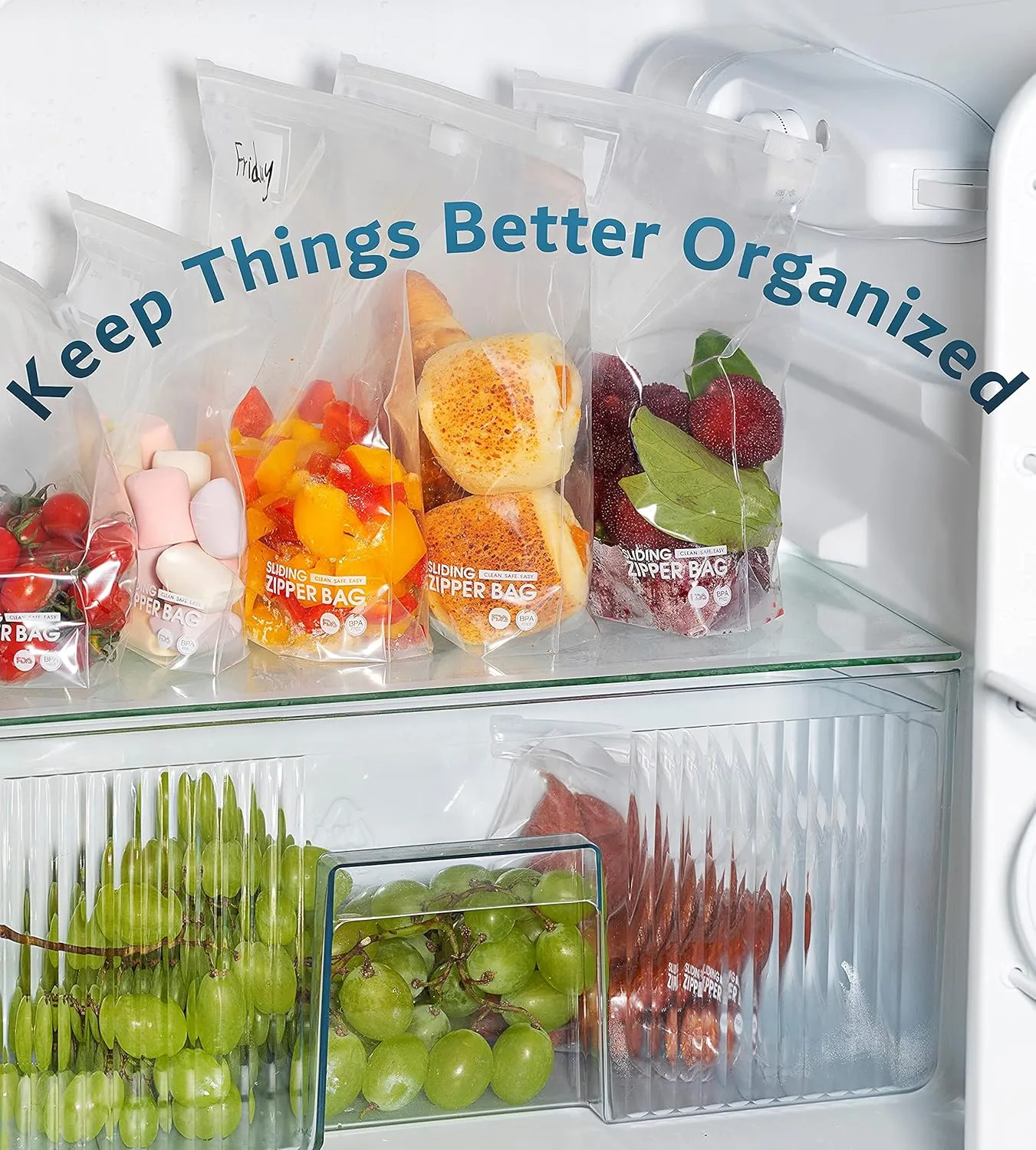 Variety Slider Storage Bags, 4 Sizes- 145 Count, Expandable Bottom, Microwave-Safe, Zero BPA