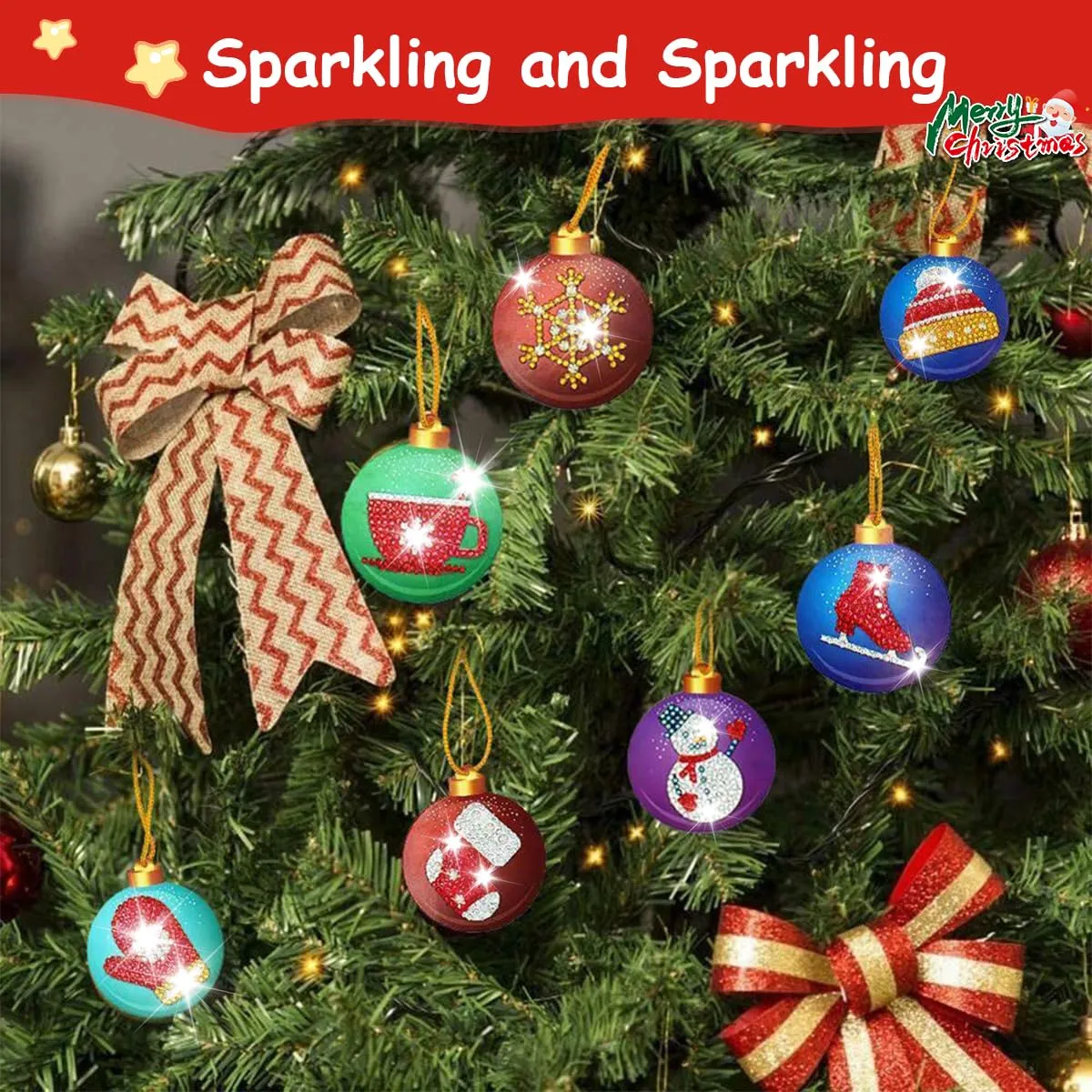 Venzina® 10Pcs DIY Diamond Painting Christmas Tree Ornament Sparkling Hanging Christmas Tree Pendant Christmas Gift Box Charms Decoration DIY Diamond Painting Kit with Tools DIY Home Decor Kit