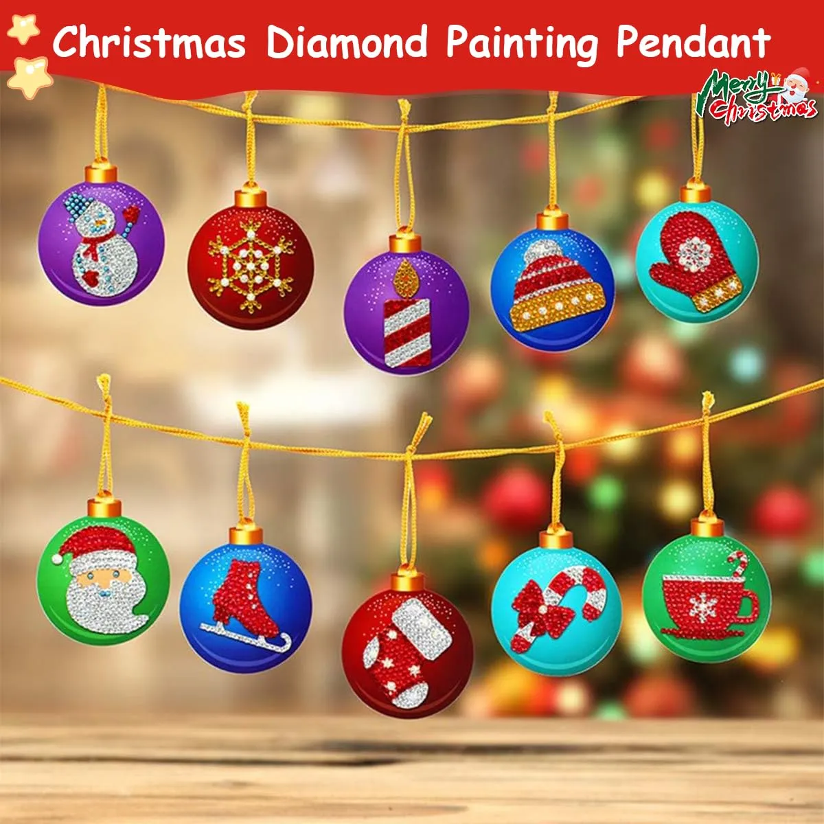 Venzina® 10Pcs DIY Diamond Painting Christmas Tree Ornament Sparkling Hanging Christmas Tree Pendant Christmas Gift Box Charms Decoration DIY Diamond Painting Kit with Tools DIY Home Decor Kit