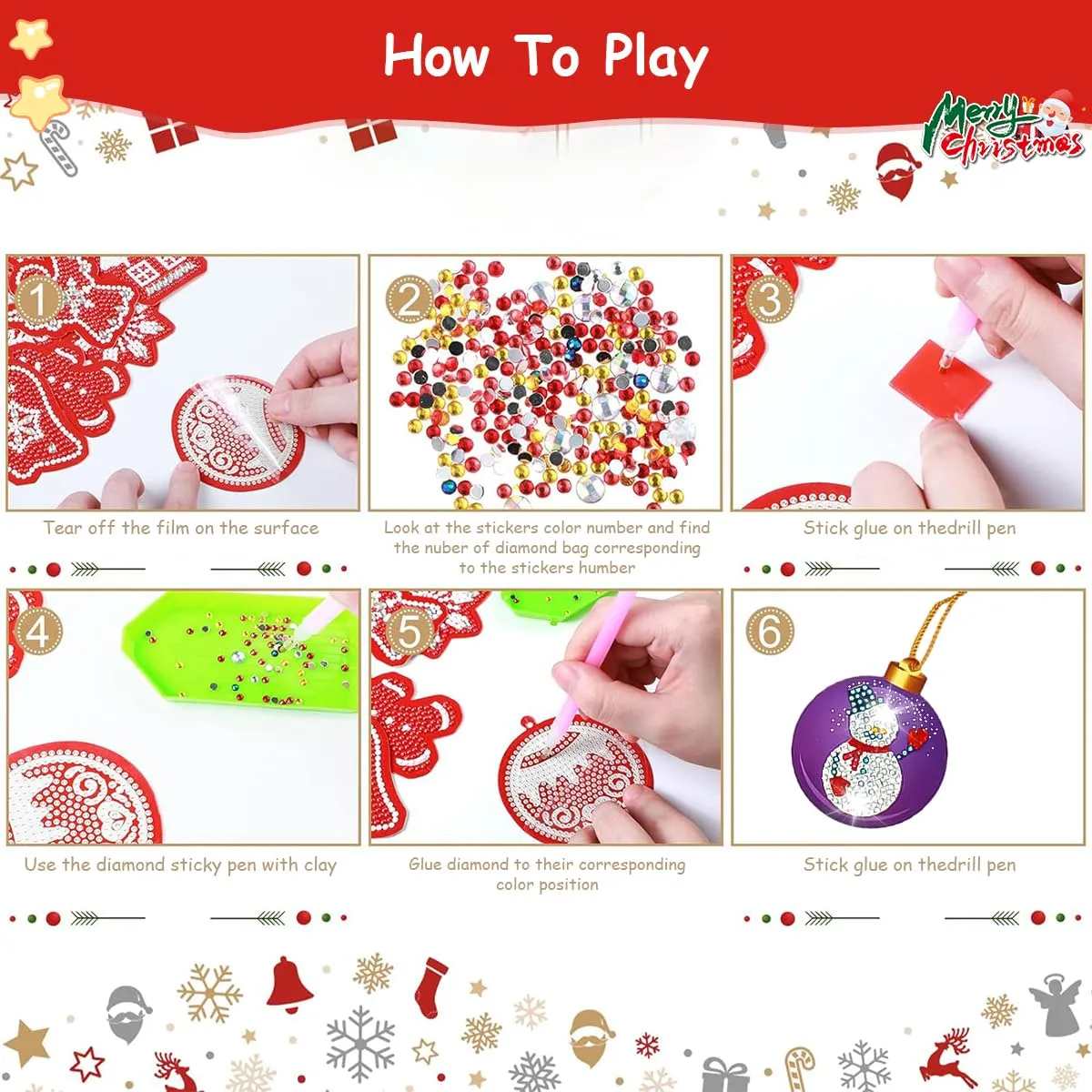 Venzina® 10Pcs DIY Diamond Painting Christmas Tree Ornament Sparkling Hanging Christmas Tree Pendant Christmas Gift Box Charms Decoration DIY Diamond Painting Kit with Tools DIY Home Decor Kit