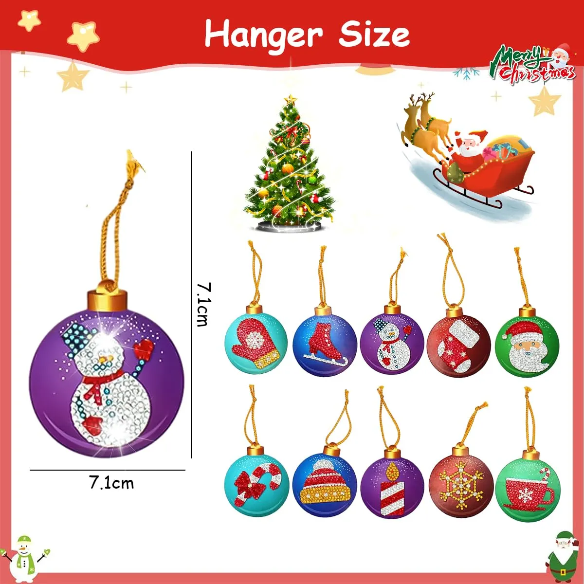 Venzina® 10Pcs DIY Diamond Painting Christmas Tree Ornament Sparkling Hanging Christmas Tree Pendant Christmas Gift Box Charms Decoration DIY Diamond Painting Kit with Tools DIY Home Decor Kit