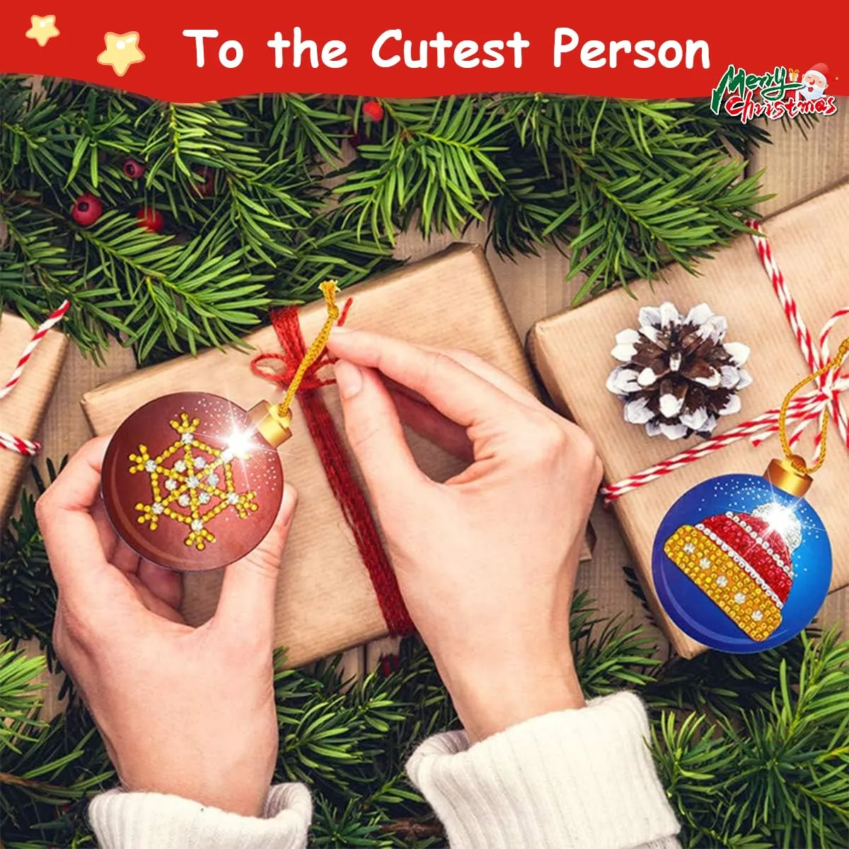 Venzina® 10Pcs DIY Diamond Painting Christmas Tree Ornament Sparkling Hanging Christmas Tree Pendant Christmas Gift Box Charms Decoration DIY Diamond Painting Kit with Tools DIY Home Decor Kit