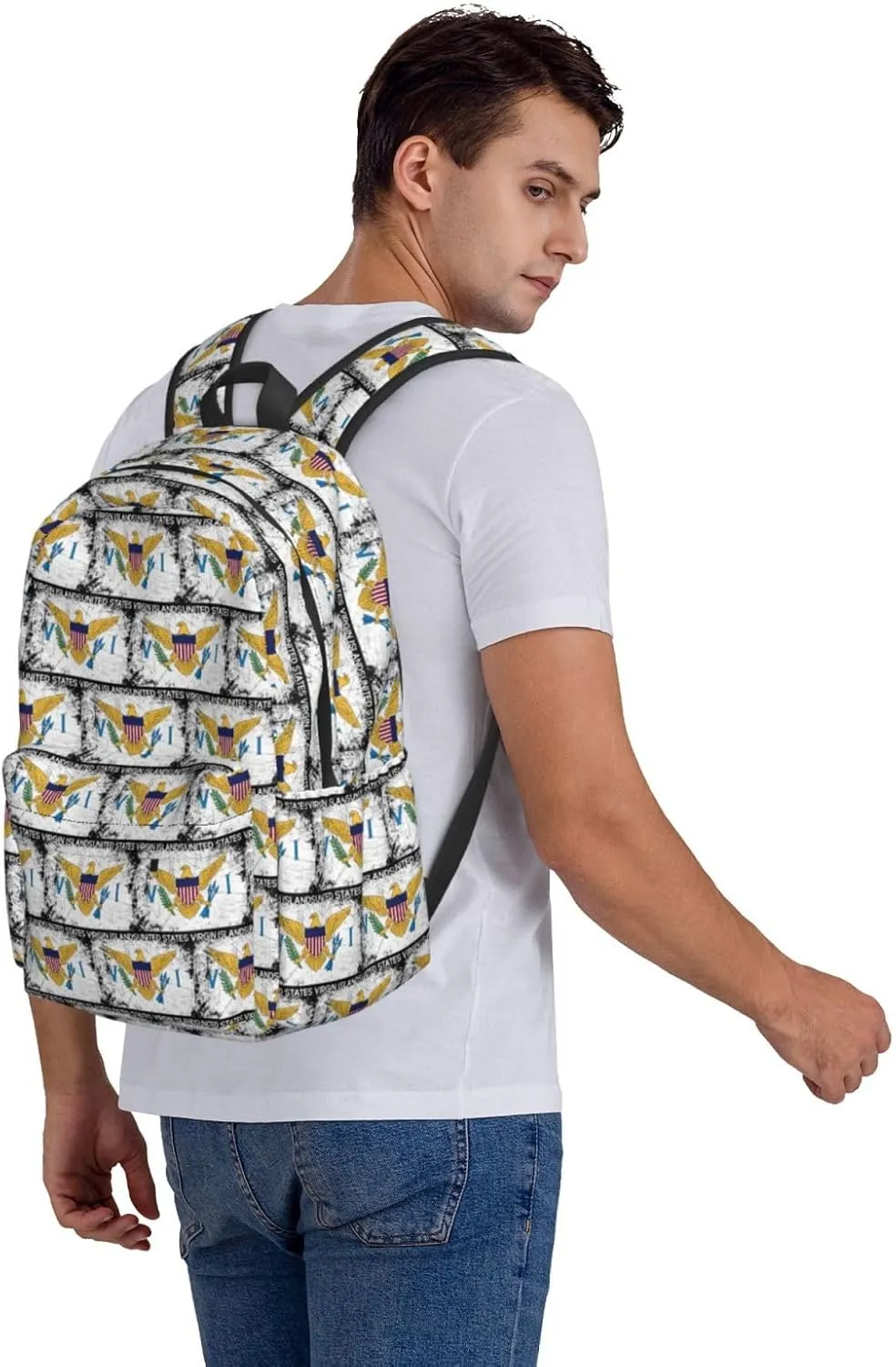 Vintage American Virgin Islands Flag Eagle Backpack Large Capacity Backpack Lightweight Double Shoulder Bag For Women Men Travel