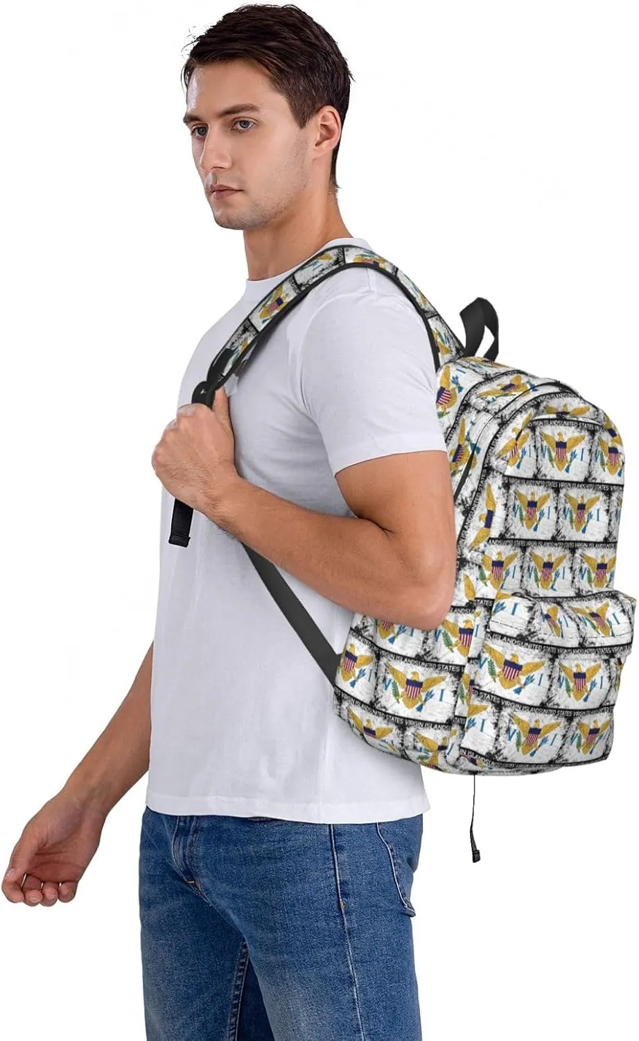 Vintage American Virgin Islands Flag Eagle Backpack Large Capacity Backpack Lightweight Double Shoulder Bag For Women Men Travel