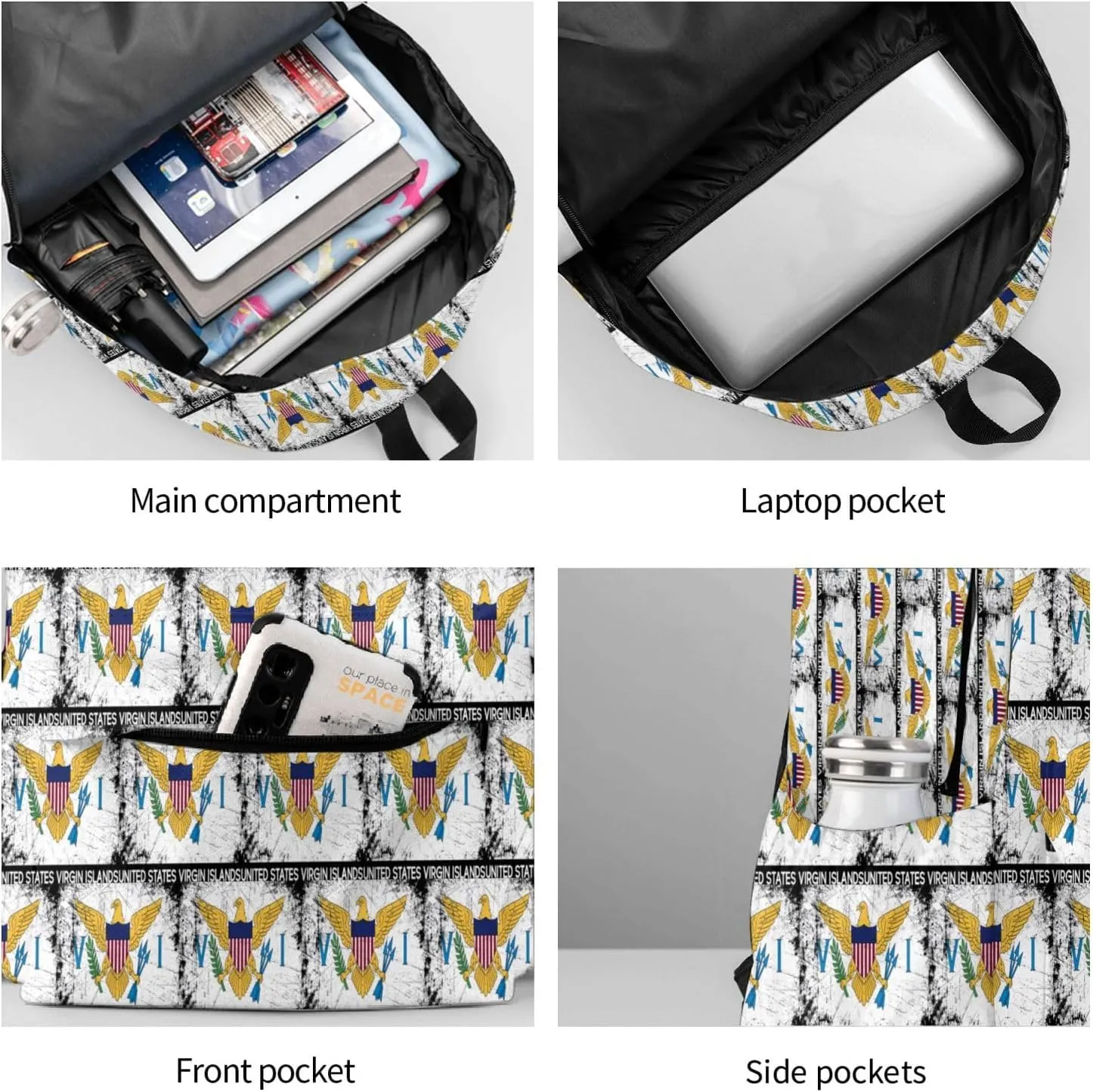 Vintage American Virgin Islands Flag Eagle Backpack Large Capacity Backpack Lightweight Double Shoulder Bag For Women Men Travel
