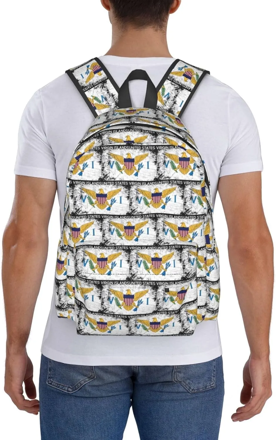 Vintage American Virgin Islands Flag Eagle Backpack Large Capacity Backpack Lightweight Double Shoulder Bag For Women Men Travel
