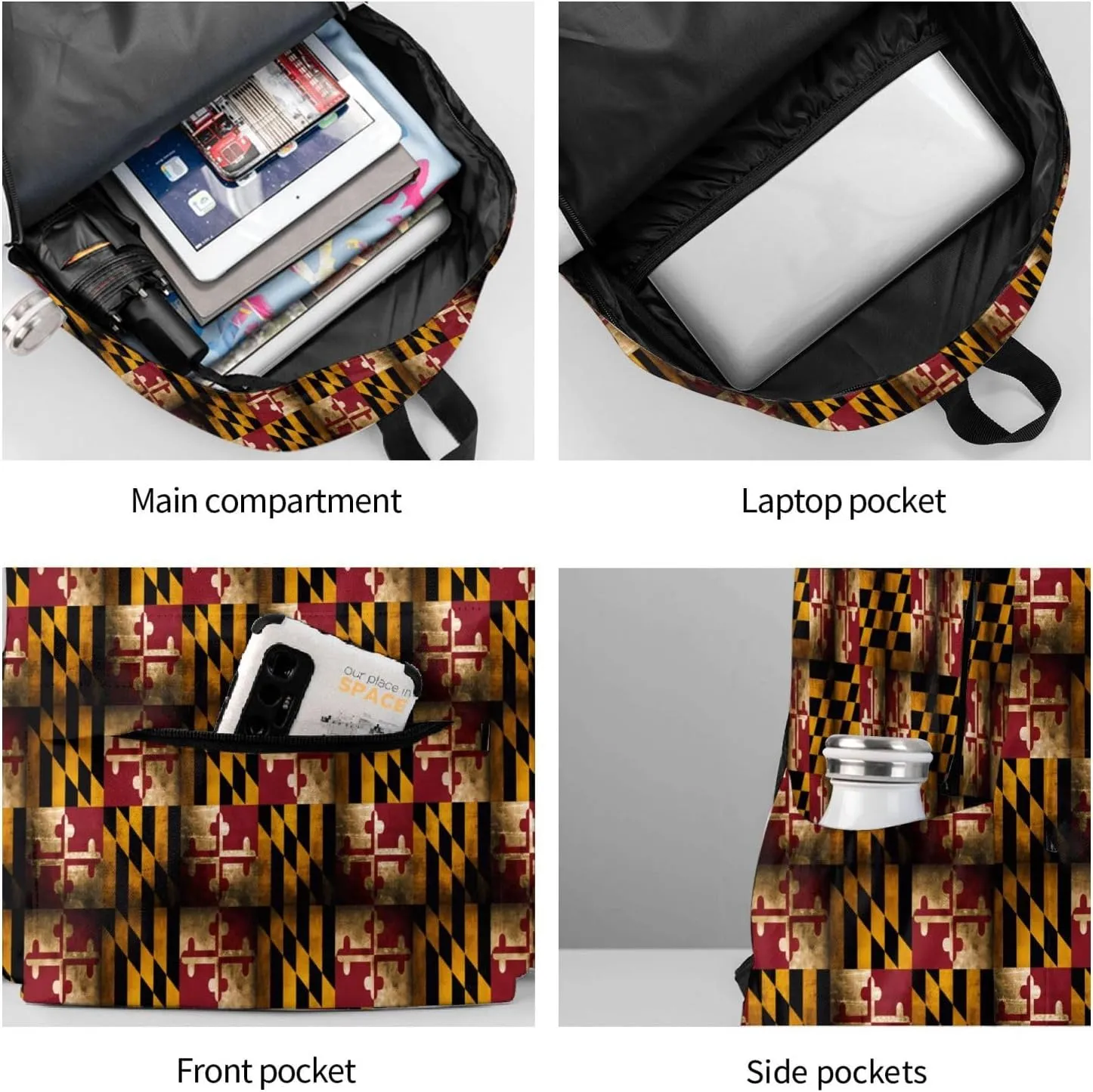 Vintage Maryland Flag Backpack Large Capacity Backpack Lightweight Double Shoulder Bag For Women Men Travel