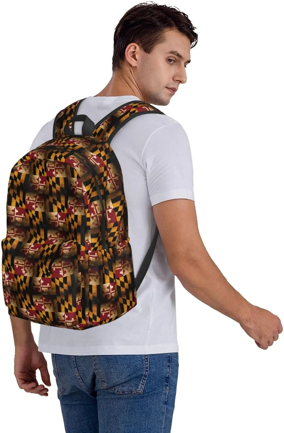 Vintage Maryland Flag Backpack Large Capacity Backpack Lightweight Double Shoulder Bag For Women Men Travel