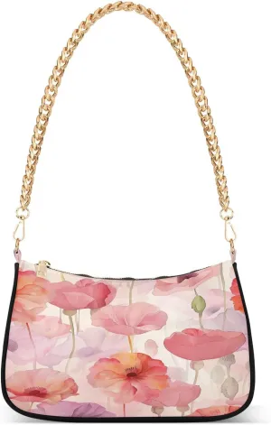 Vintage Red Flower Women's Tote Chain Shoulder Bag, Classic Wedding Party Wallet, Handbag