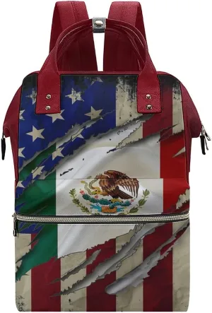 Vintage USA Mexico Flag Waterproof Diaper Bag Backpack Multifunction Mommy Bags Large Capacity Travel Back Pack