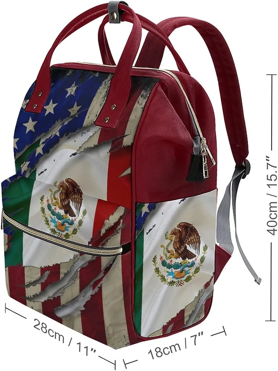 Vintage USA Mexico Flag Waterproof Diaper Bag Backpack Multifunction Mommy Bags Large Capacity Travel Back Pack