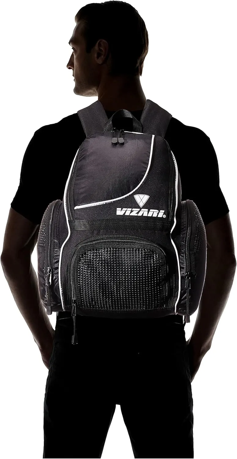 Vizari Solano Soccer Backpack With Ball Compartment and Vented Ball Pocket and Mesh Side Cargo Pockets for Adults and Teens