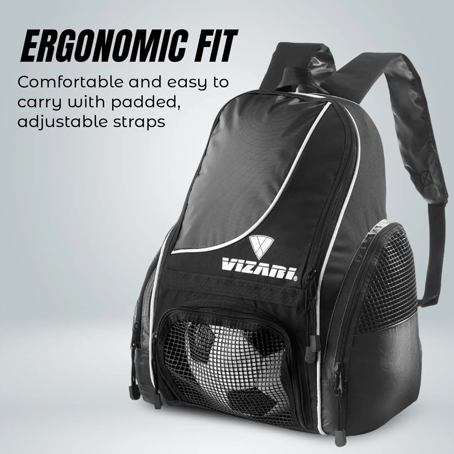 Vizari Solano Soccer Backpack With Ball Compartment and Vented Ball Pocket and Mesh Side Cargo Pockets for Adults and Teens