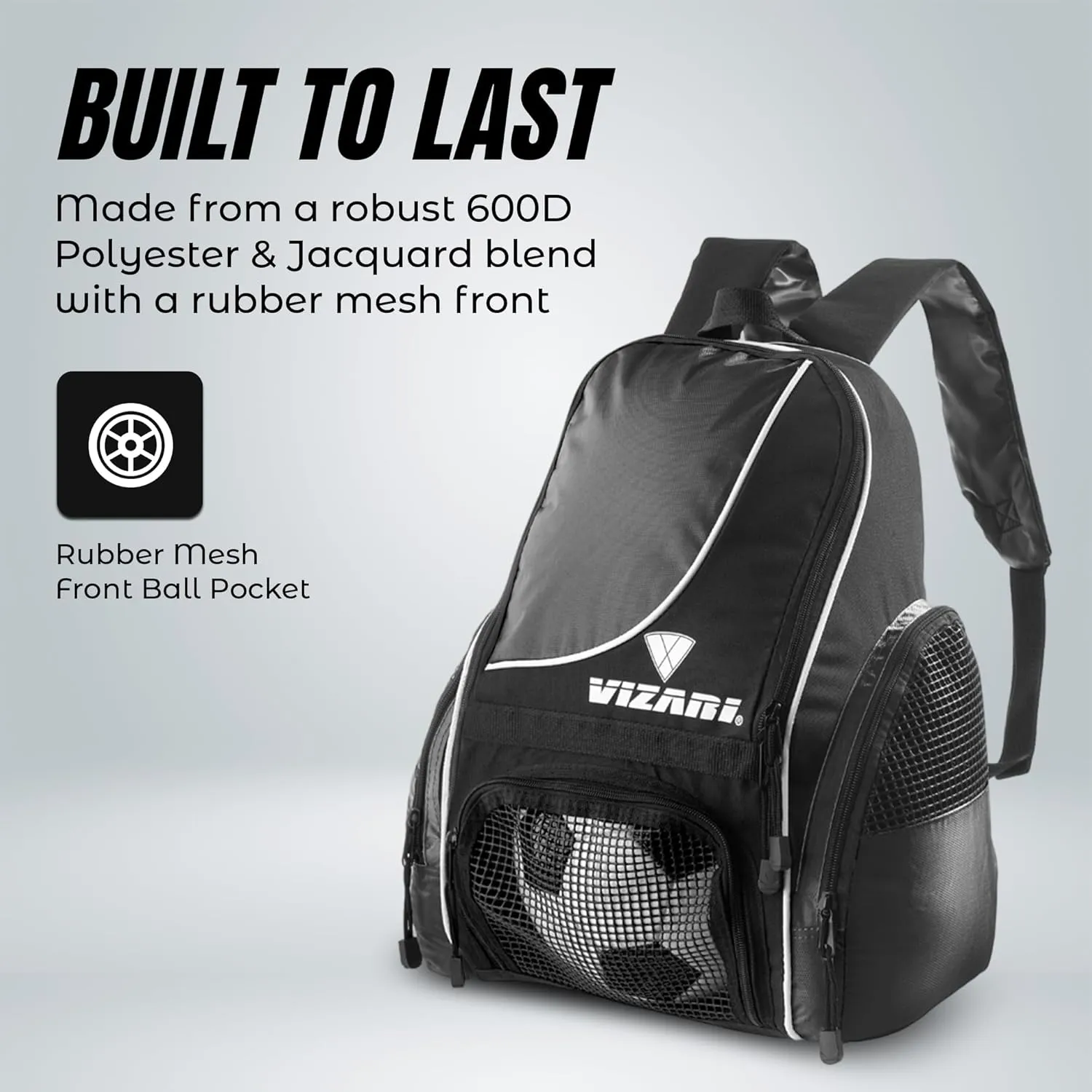 Vizari Solano Soccer Backpack With Ball Compartment and Vented Ball Pocket and Mesh Side Cargo Pockets for Adults and Teens