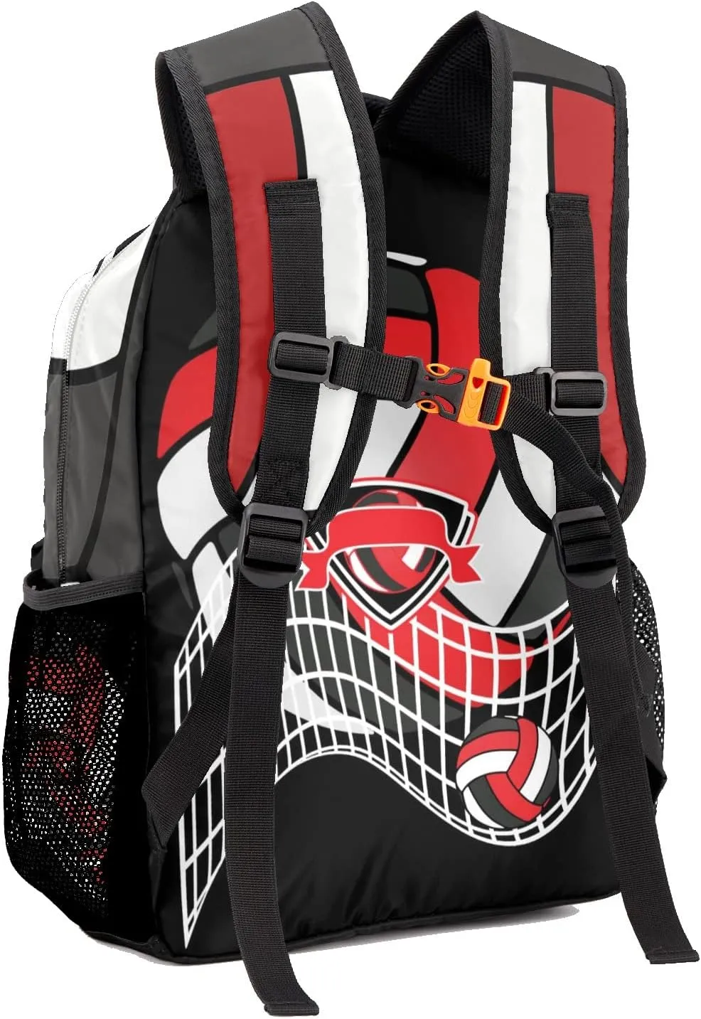 Volleyball Sport Red White Backpack Shoulder Shopping Bag Travel Casual Bags with Name Text
