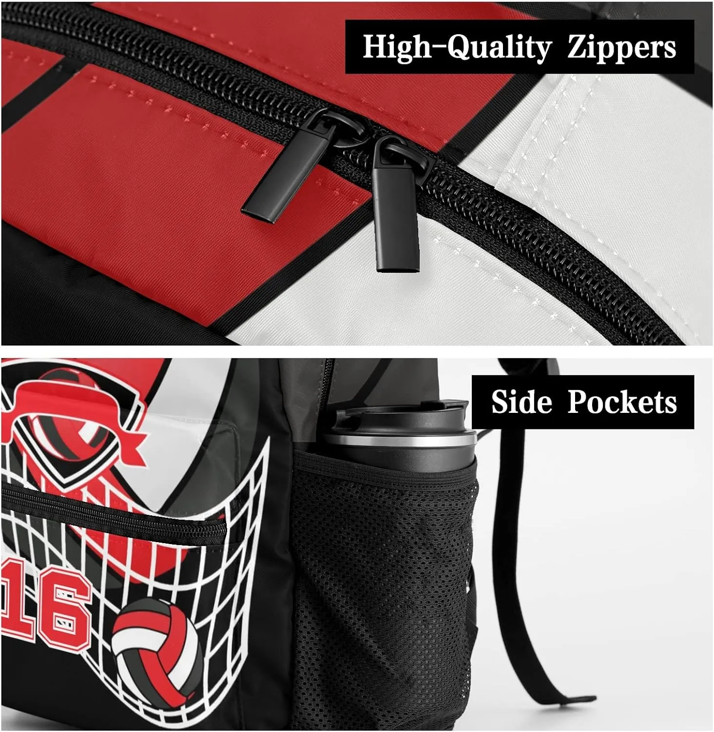 Volleyball Sport Red White Backpack Shoulder Shopping Bag Travel Casual Bags with Name Text