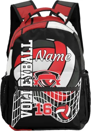 Volleyball Sport Red White Backpack Shoulder Shopping Bag Travel Casual Bags with Name Text