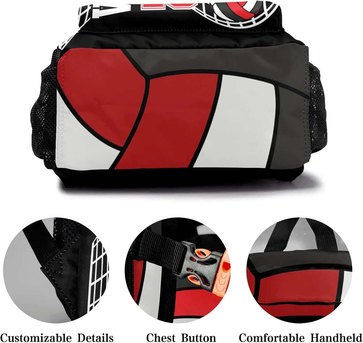 Volleyball Sport Red White Backpack Shoulder Shopping Bag Travel Casual Bags with Name Text