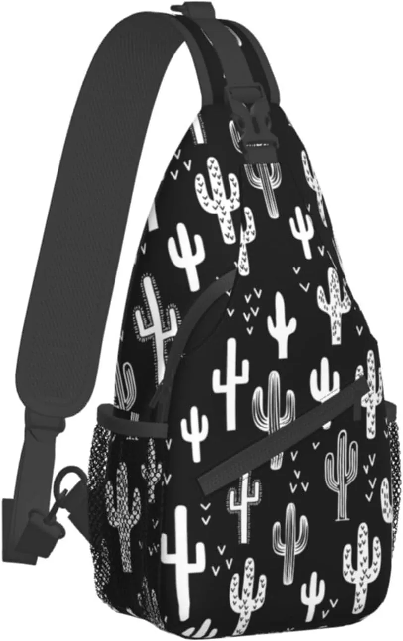 VOOHDDY Western Cactus White Black Sling Bag For Women Men Travel Hiking Backpack Crossbody Shoulder Chest Bags Casual Daypack Sport