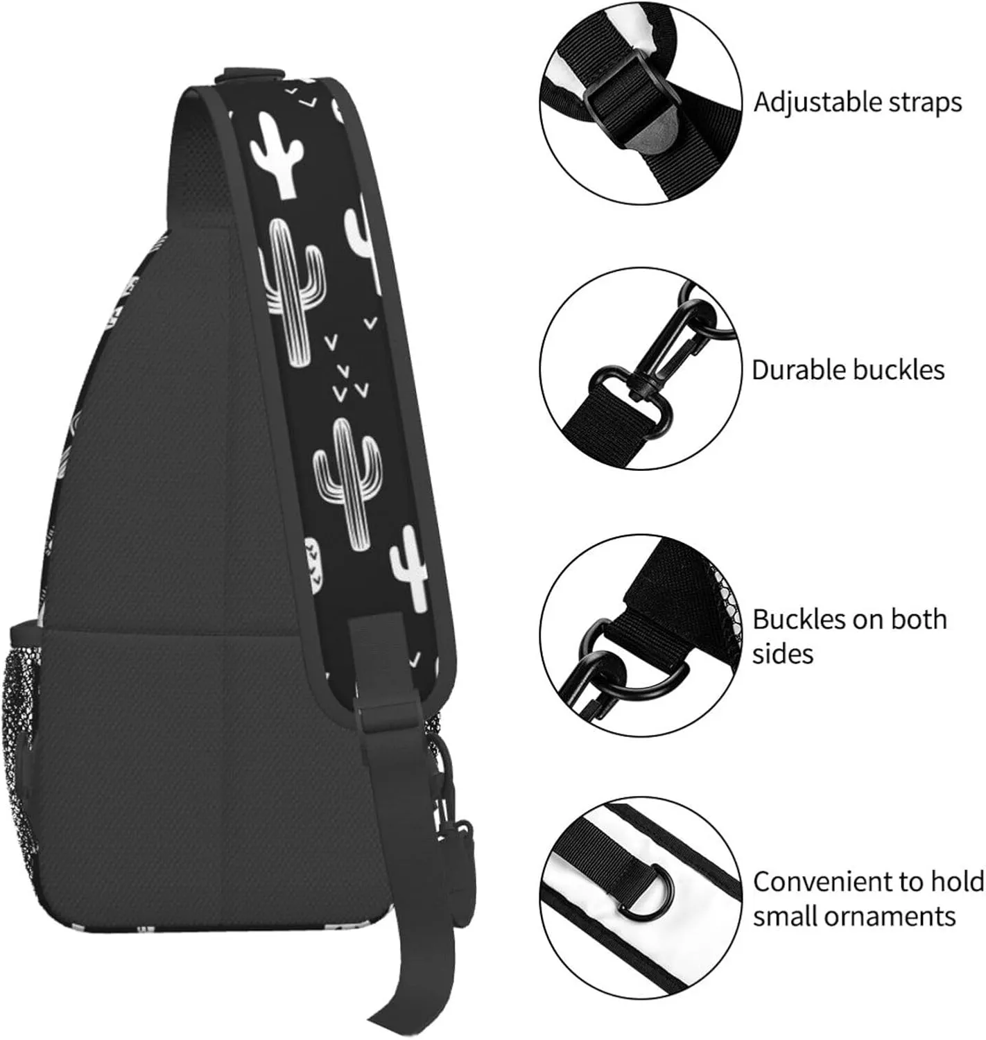 VOOHDDY Western Cactus White Black Sling Bag For Women Men Travel Hiking Backpack Crossbody Shoulder Chest Bags Casual Daypack Sport