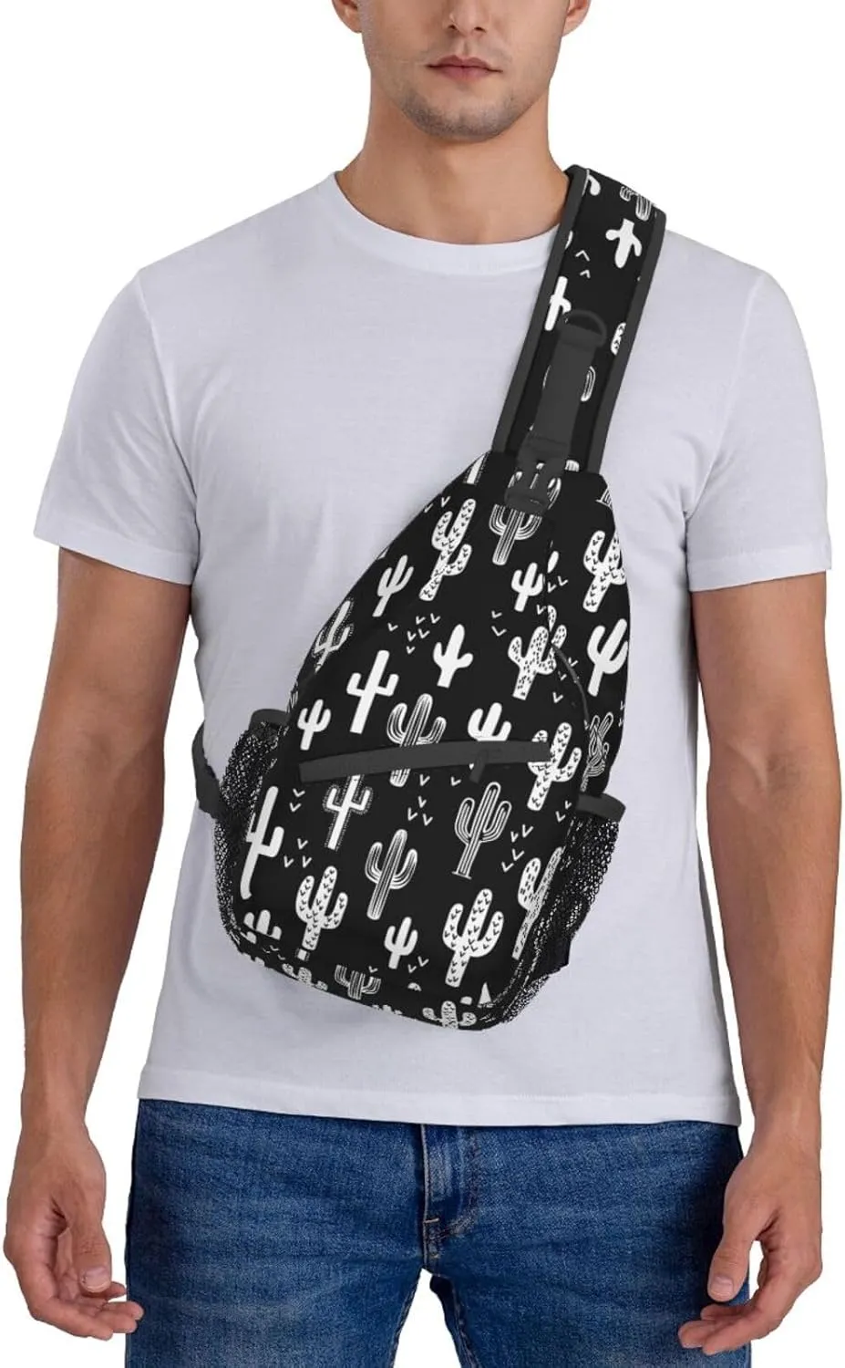 VOOHDDY Western Cactus White Black Sling Bag For Women Men Travel Hiking Backpack Crossbody Shoulder Chest Bags Casual Daypack Sport