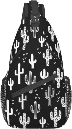 VOOHDDY Western Cactus White Black Sling Bag For Women Men Travel Hiking Backpack Crossbody Shoulder Chest Bags Casual Daypack Sport