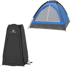 Wakeman Tents 2-Person Tent with Removable Rain Fly and Carry Bag - Includes Pop-Up Privacy Tent, Dressing Room, or Portable Shower - Camping Gear by Wakeman