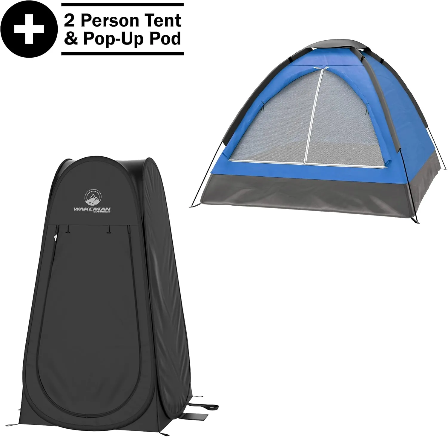 Wakeman Tents 2-Person Tent with Removable Rain Fly and Carry Bag - Includes Pop-Up Privacy Tent, Dressing Room, or Portable Shower - Camping Gear by Wakeman