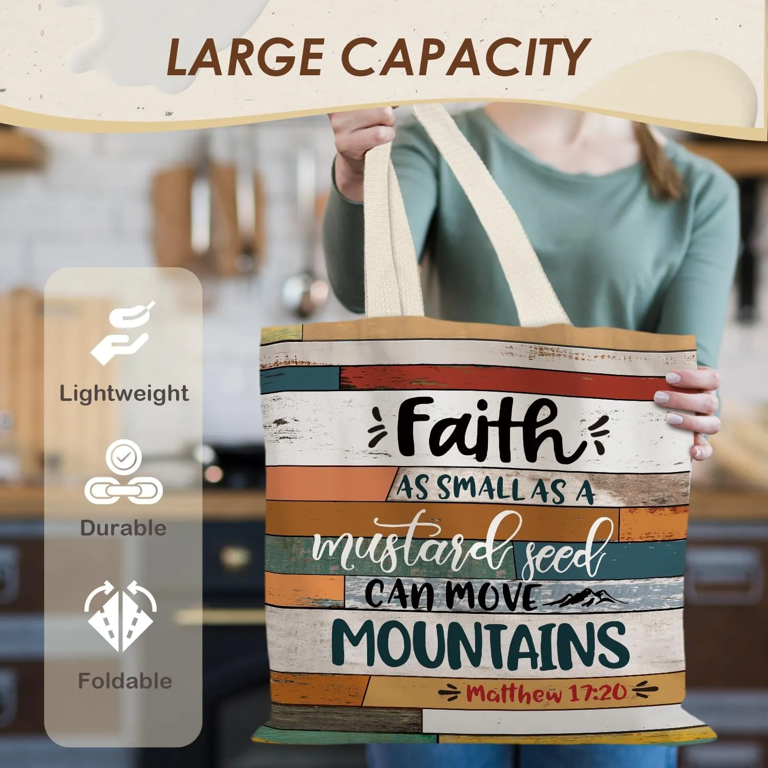 Walk by Faith Christian Canvas Tote Bags for Women, Christian Gifts for Women Faith, Bible Verse Gifts
