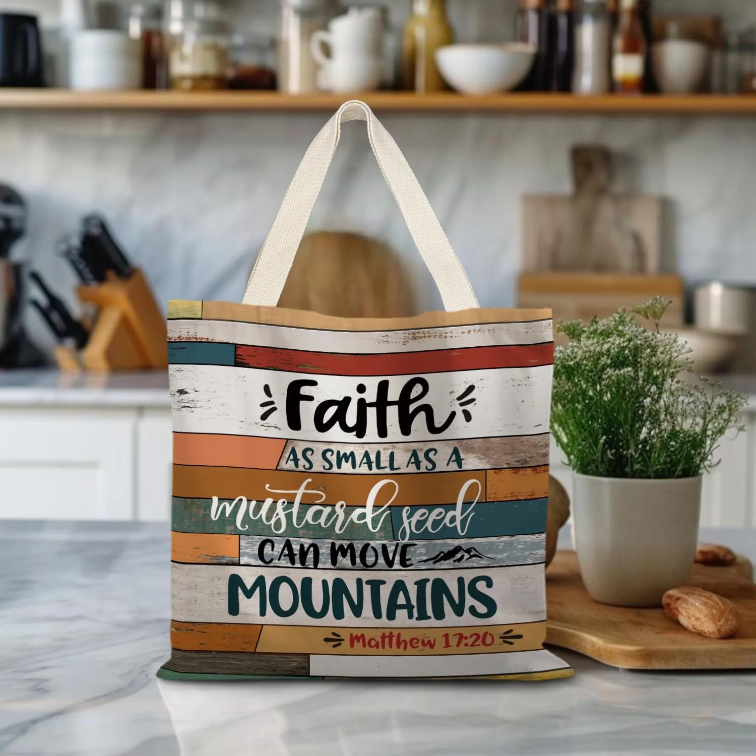 Walk by Faith Christian Canvas Tote Bags for Women, Christian Gifts for Women Faith, Bible Verse Gifts