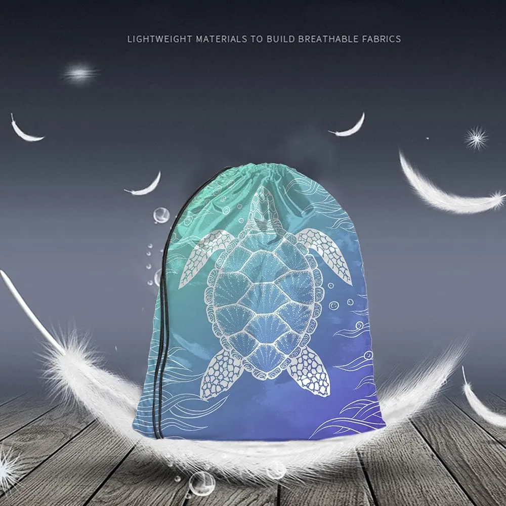 Watercolor Turtle Drawstring Bags Backpack Bag Ocean Sea Animal Seaweed Cartoon Doddle Art Underwater Bubble Sport Gym Sack Drawstring Bag String Bag Yoga Bag for Men Women