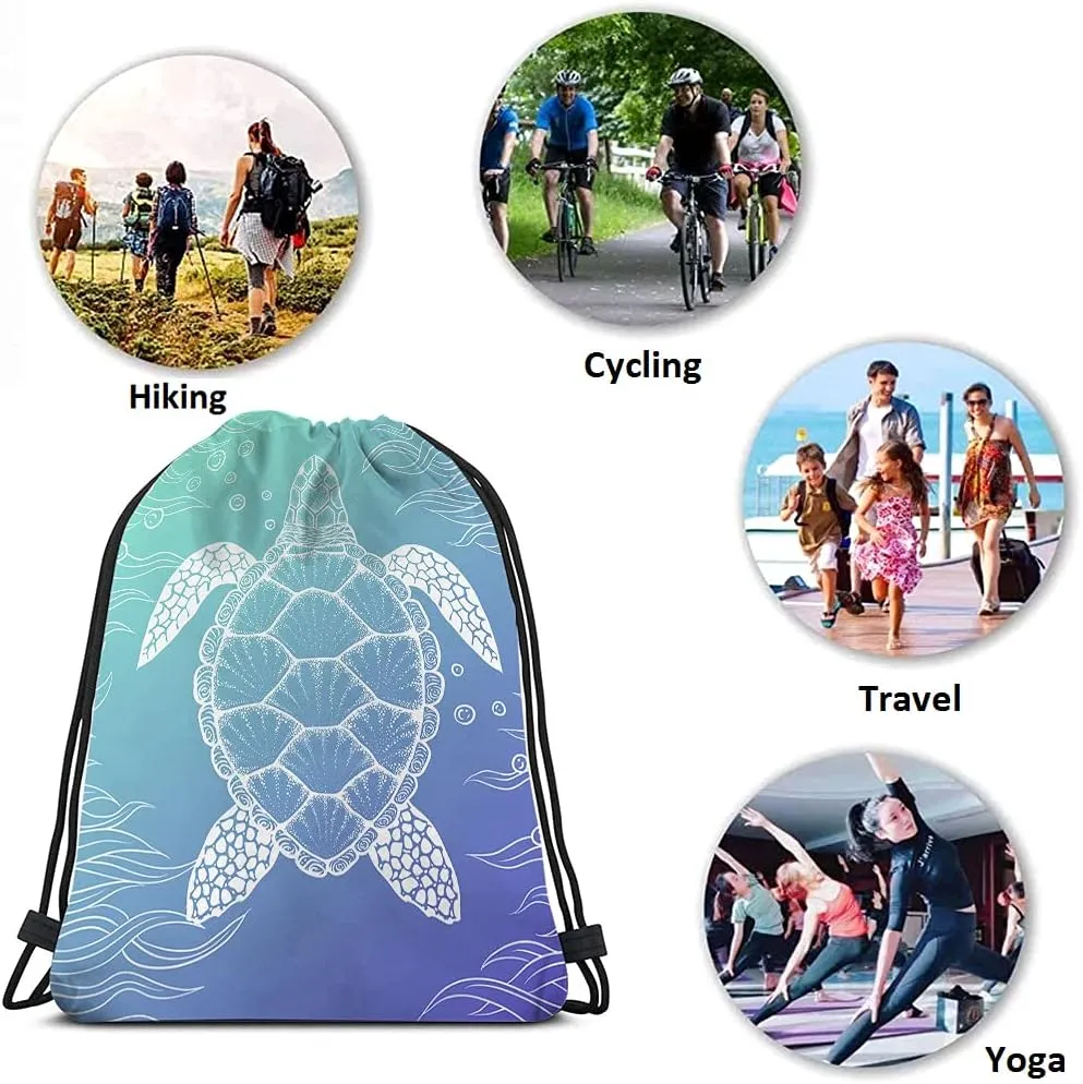 Watercolor Turtle Drawstring Bags Backpack Bag Ocean Sea Animal Seaweed Cartoon Doddle Art Underwater Bubble Sport Gym Sack Drawstring Bag String Bag Yoga Bag for Men Women