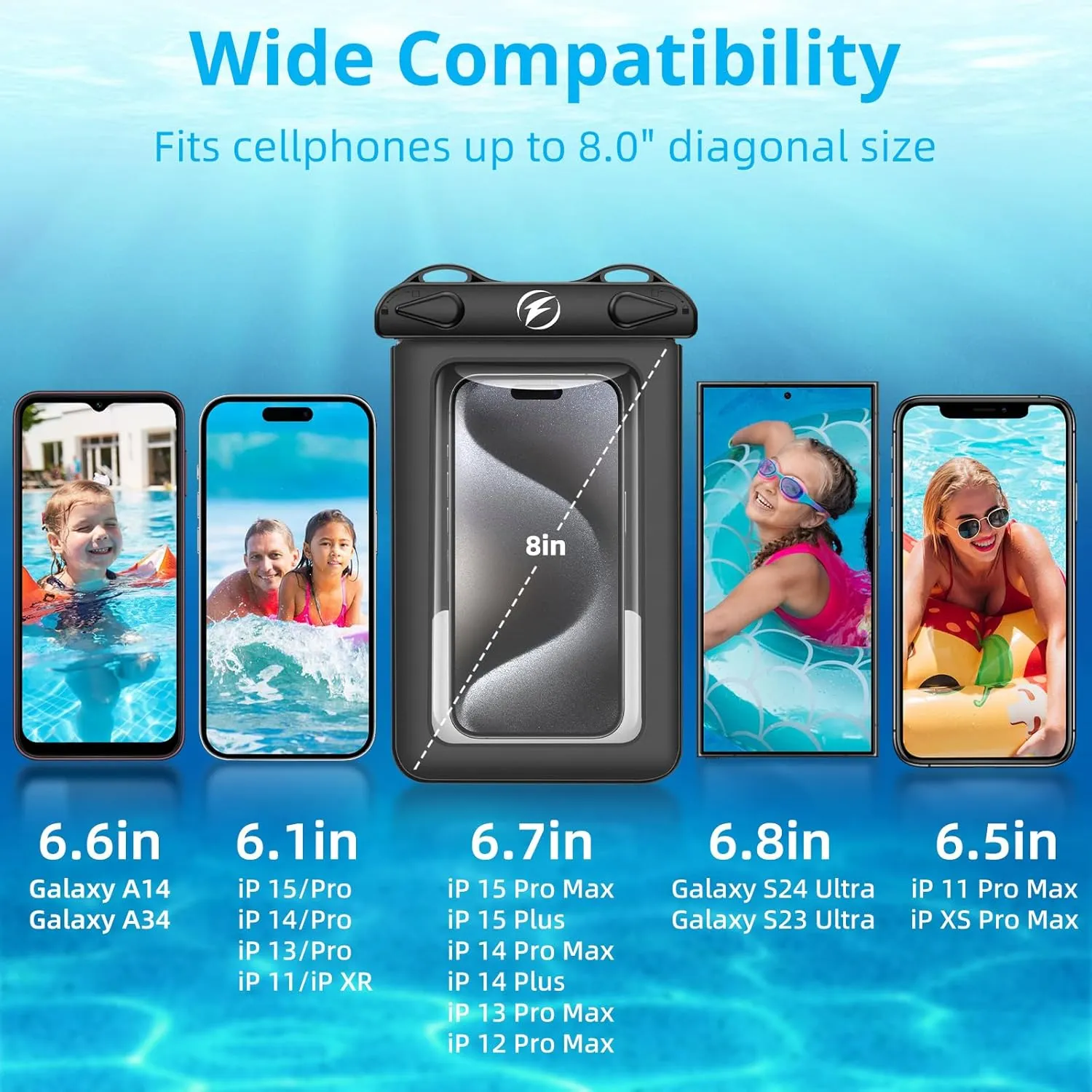 Waterproof Phone Pouch 2 Pack, Cell Phone Waterproof Pouch Double Space, Cell Phone Dry Bags Support up to 8.0'', IPX8 Waterproof Phone Case for Swimming Travel, Adjustable Neck Lanyard Phone Pouch.