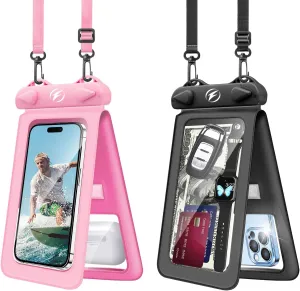 Waterproof Phone Pouch 2 Pack, Cell Phone Waterproof Pouch Double Space, Cell Phone Dry Bags Support up to 8.0'', IPX8 Waterproof Phone Case for Swimming Travel, Adjustable Neck Lanyard Phone Pouch.