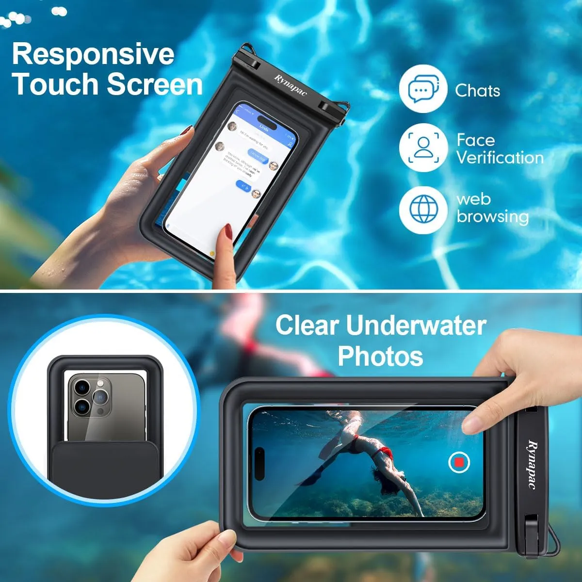 Waterproof Phone Pouch Floating, Double Bags Waterproof Phone Case with Lanyard for iPhone 16 15 Pro Max, Galaxy S24 S23 Ultra, IPX8 Cellphone Dry Bag Beach Travel Cruise Essentials 2Pack-8.5''