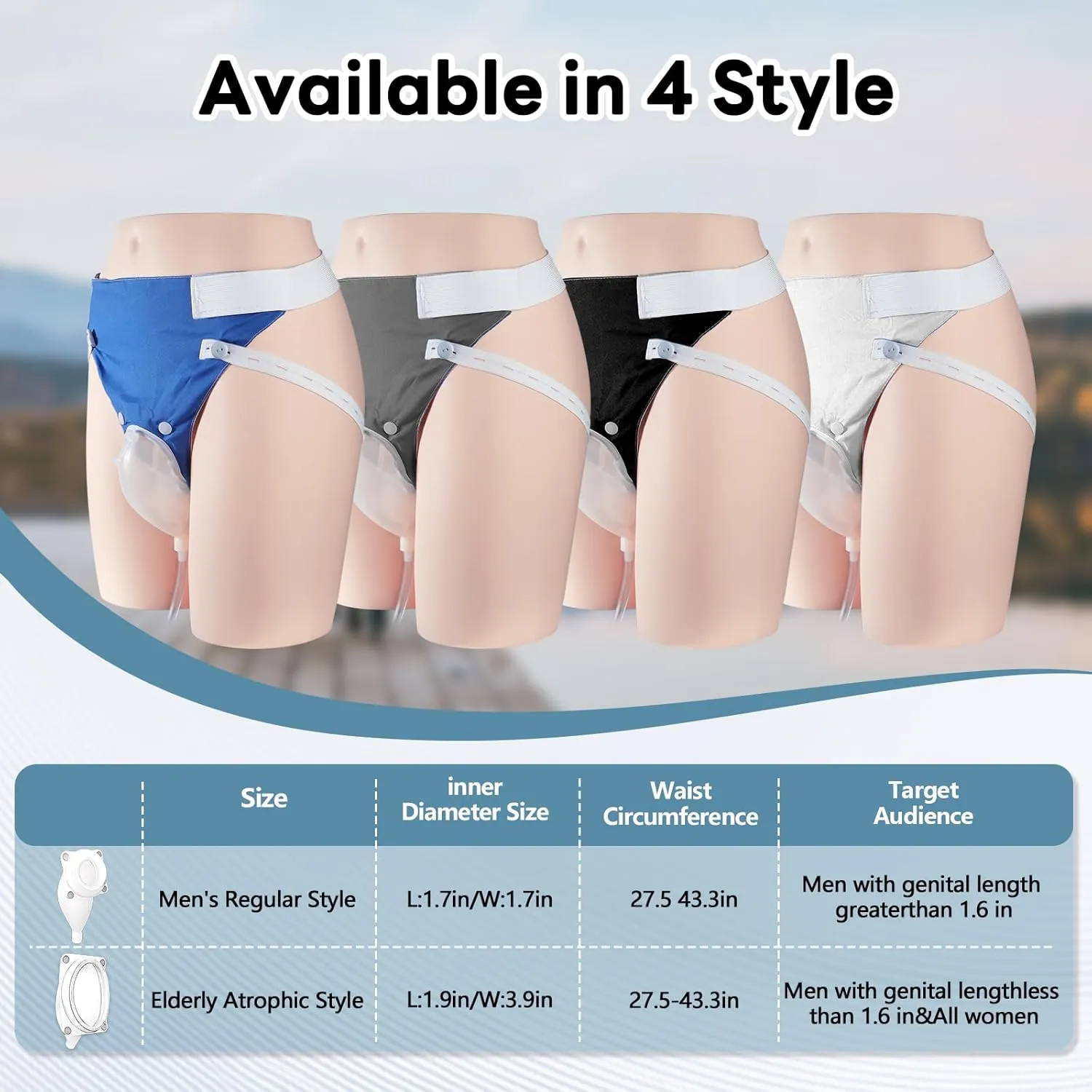 Wearable Urine Collection Set with Silicone Catching Capsule, 1.2M Flexible Catheter, Cotton Pants, and 1000ml & 2000ml Bags for Comfort & Efficiency, Men Blue