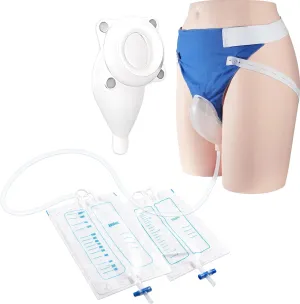 Wearable Urine Collection Set with Silicone Catching Capsule, 1.2M Flexible Catheter, Cotton Pants, and 1000ml & 2000ml Bags for Comfort & Efficiency, Men Blue