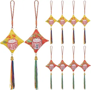 WEBEEDY 10 Pcs Lucky Cat Car Hanging Sachet Maneki Neko Car Interior Pendant Gifts Feng Shui Amulet Japanese Style Amulet Bags Luck Ornament Blessing Bag Pendant for Wealth Fortune, 2 Styles