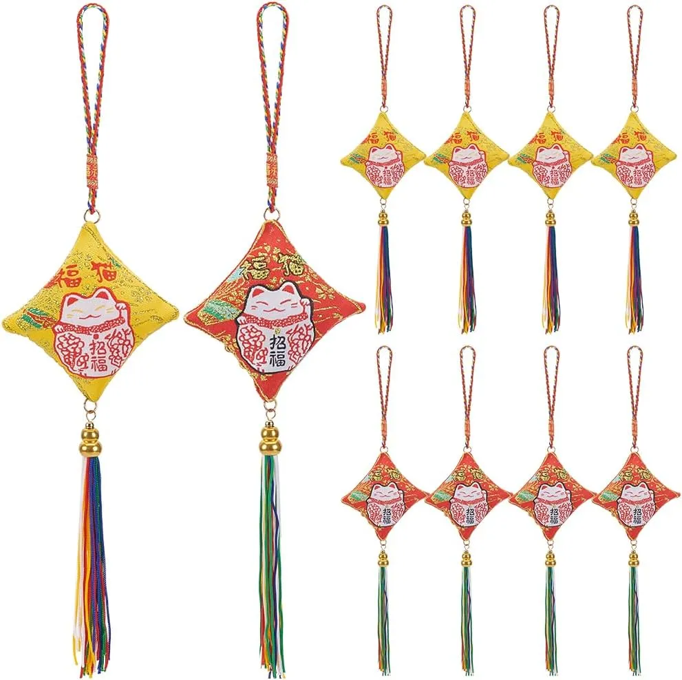 WEBEEDY 10 Pcs Lucky Cat Car Hanging Sachet Maneki Neko Car Interior Pendant Gifts Feng Shui Amulet Japanese Style Amulet Bags Luck Ornament Blessing Bag Pendant for Wealth Fortune, 2 Styles