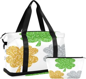 Weekender Overnight Bags for Women Filled Shamrocks Sparkling Travel Duffel Bag with Shoe Compartments Gym Duffel Bag with Toiletry Bag for Travel Sport Yoga 17 Inch