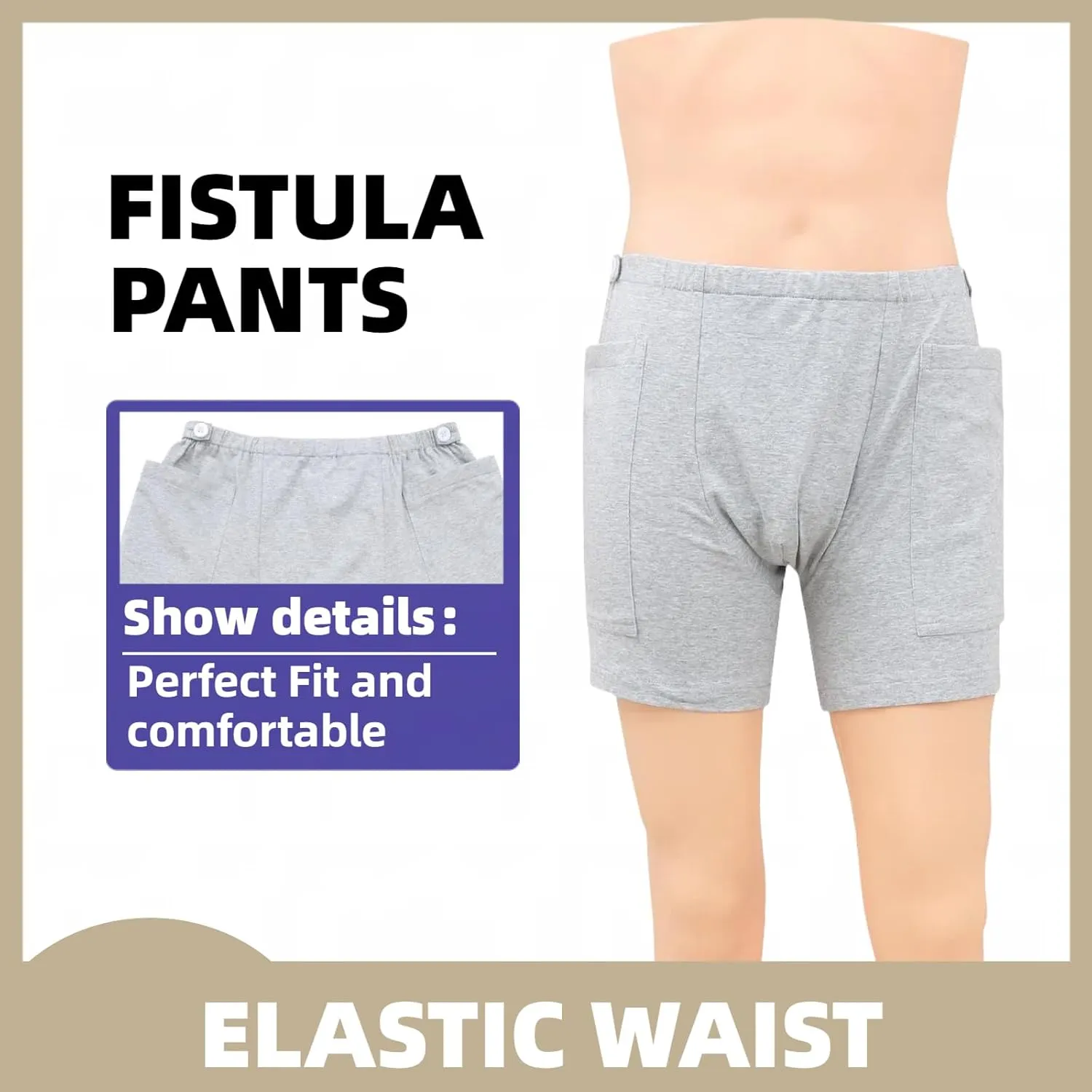 WEEOATAR Women Ostomy Pants Patient Underwear Incontinence Care Shorts,2 Side Pockets to Store Urine Bags Easy to Use,Fistula Pants for Nephrostomy,Suprapubic and Biliary Catheters(Purple,XL)