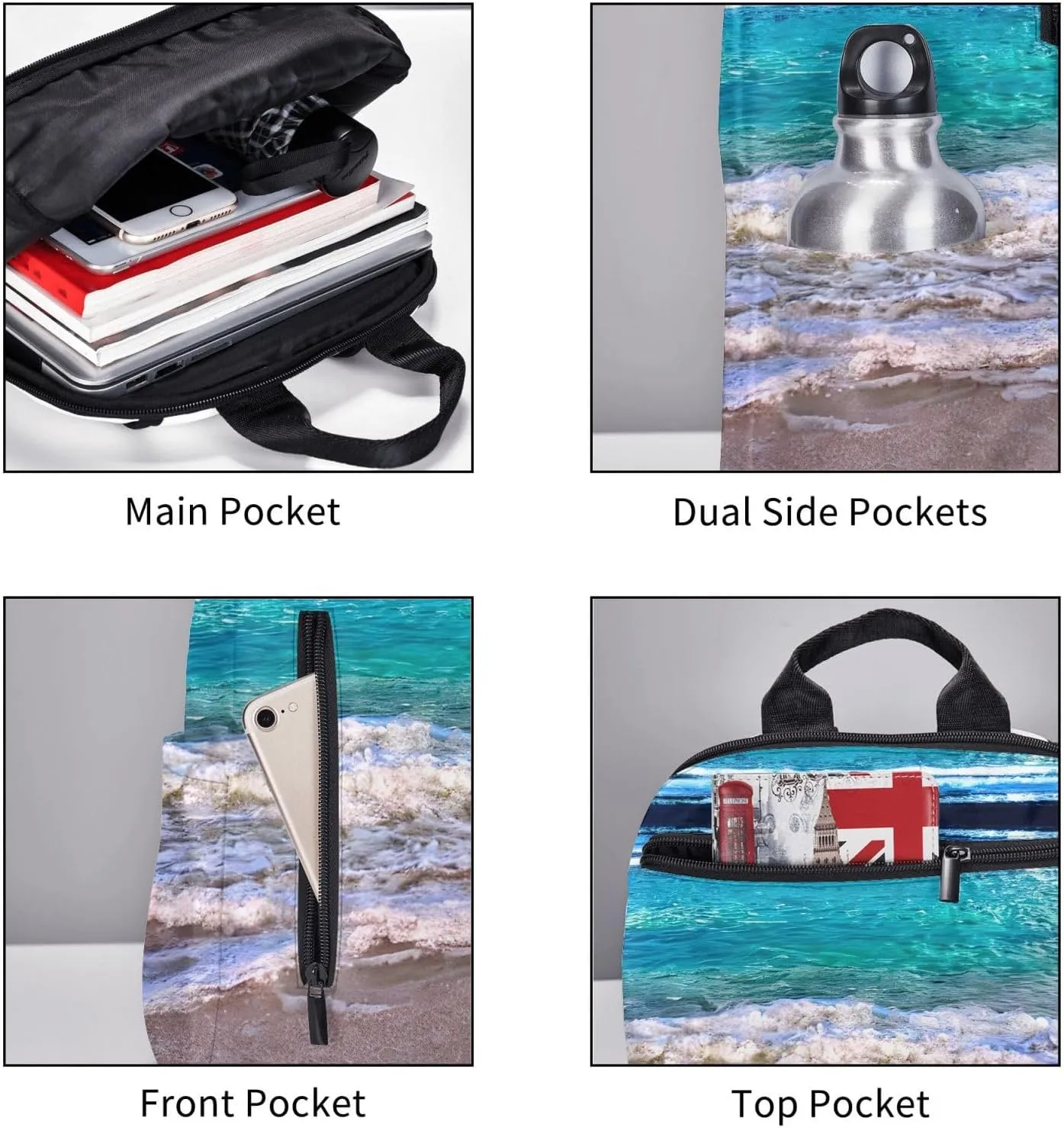 White Beach Tropical Sea Print Lightweight Backpack, Travel Bookbag College Bag,Laptop Backpack For Men Women